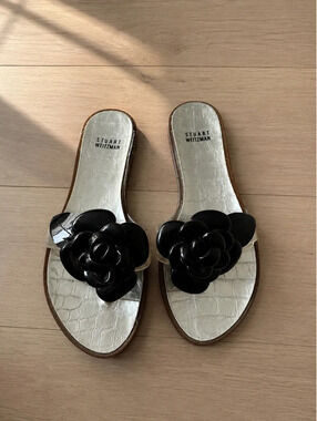 Stuart Weitzman Black Floral Jelly Slide Sandals Size 7